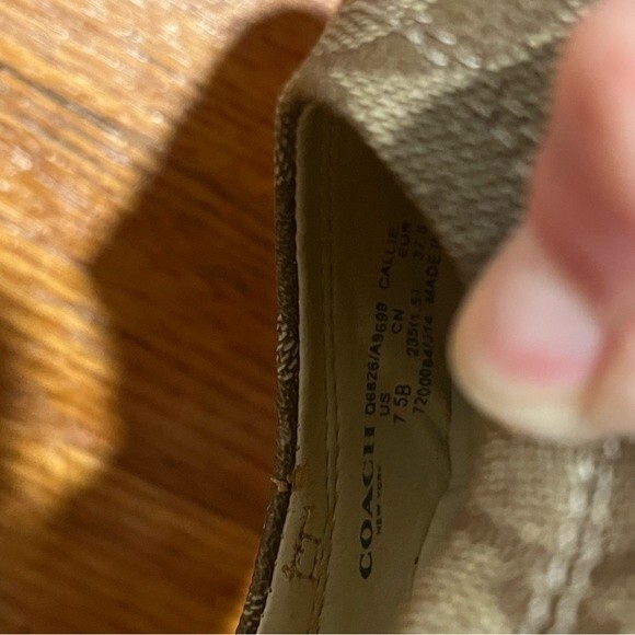 Coach Callie Signature Logo Red Leather & Khaki Fabric Ballet Flat Size 7.5 - Picture 8 of 9